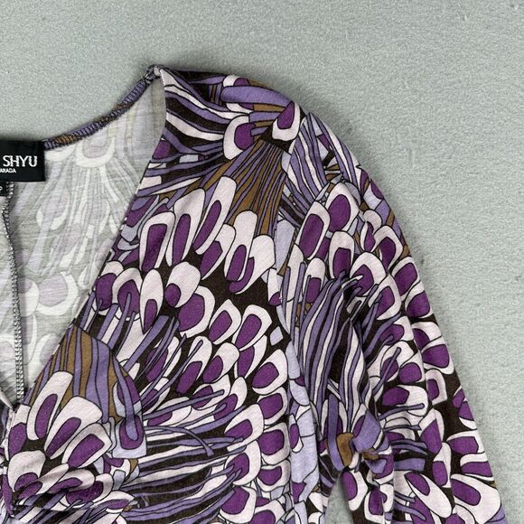 Vivian Shyu Floral Dress Women’s Small Purple Long Sleeve V Neck Midi - Picture 7 of 16